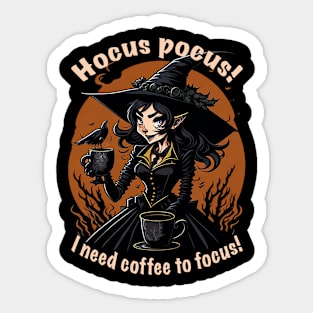 Coffee and Cartoonish Witch Sticker